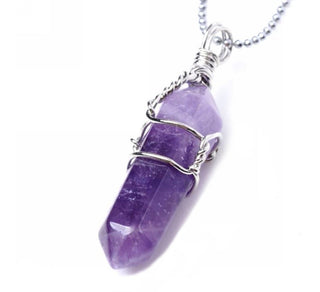 1pc Natural Purple Amethyst Crystal Gemstone Pendant Necklace, 18 Inch Surgical Stainless Steel Chain, GGP-E4