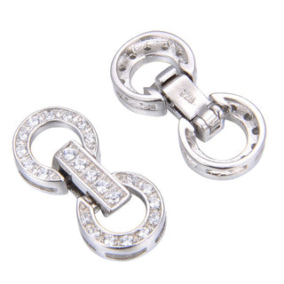 1pc Sterling Silver Snap Lock Fold-Over Necklace Enhancer Clasp, Cubic Zirconia CZ Diamond, Tarnish Resistant Rhodium Plated, SS378-3