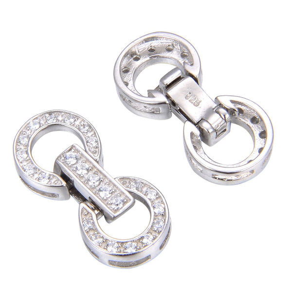 1pc Sterling Silver Snap Lock Fold-Over Necklace Enhancer Clasp, Cubic Zirconia CZ Diamond, Tarnish Resistant Rhodium Plated, SS378-3