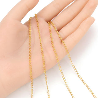 16.5 Feet Tarnish Resistant Oval Ring Curb Cable Chain Link, 24K Yellow Gold Plated, Long Lasting, Size Selections: 3.5x2.2mm, 4.2x2.6mm