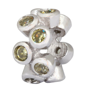 Real 925 Sterling Silver Charm, August Birthstone Spacer Bead, Cubic Zirconia CZ Green Peridot...