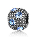 1pc 925 Sterling Silver December Birthstone Bead Charm, Blue Zircon Cubic Zirconia CZ, 10.3x9mm, Hole ID 4.5mm, EC1-M12