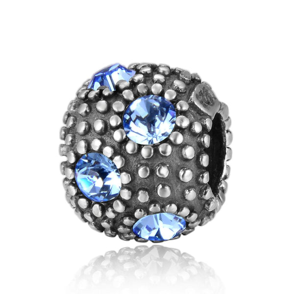 1pc 925 Sterling Silver December Birthstone Bead Charm, Blue Zircon Cubic Zirconia CZ, 10.3x9mm, Hole ID 4.5mm, EC1-M12