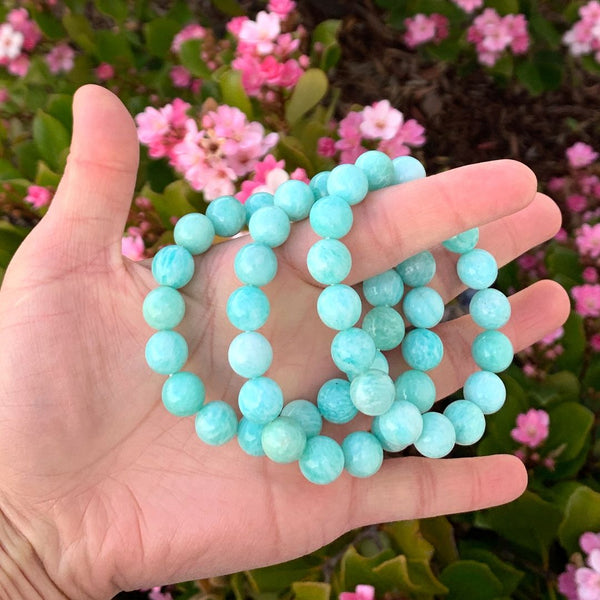 1 Strand Stretch Natural Russian Amazonite Beaded Gemstone Bracelet, 10mm Bead, Length Selections: 7 inch/7.5 inch/8 inch/8.5 inch