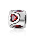 Real 925 Sterling Silver Heart Bead, January Birthstone Charm Cubic Zirconia CZ Siam Red Garnet...