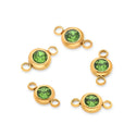10pcs Grade A August Peridot Green Birthstone Links, 18K Yellow Gold Plated Stainless Steel, Tarnish Resistant, 6mm, CCP35-8
