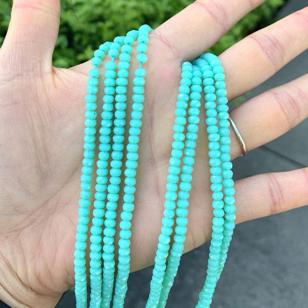 Natural Amazonite Green Quartz Gemstone Faceted Rondelle Beads, 4x2mm/Small, Hole ID 0.9mm, 14 Inch/1 Strand, GH1R-13