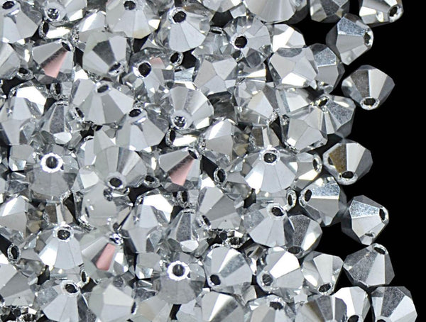 50pcs Preciosa Faceted Bicone Crystal Beads, Crystal Labrador Silver (Full-Coat), 6mm, Hole ID 1mm, Pre-B632