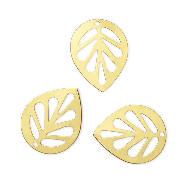 10pcs 14mm Cute Leaf Links, Tarnish Resistant, 18K Yellow Gold Plated Brass, BFW-B10