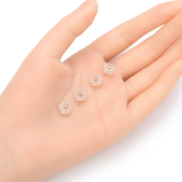 5pcs 925 Sterling Silver Large Hole Flower Pattern Round Beads, 8.5mm, Hole ID 4.8mm, SS58