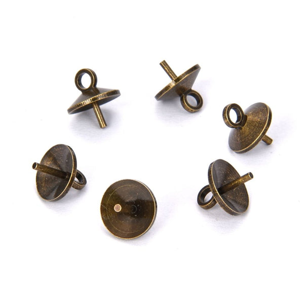 100pcs Glue On Eye Pin Bail Jump Ring Loop, Pendant Connector, Antique Bronze Plated Brass, Cup Selections: 4mm/6mm/8mm