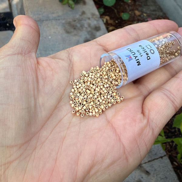 30g Miyuki Delica 11/0 Seed Beads, Matte 24Kt Light Gold-Plated DB334