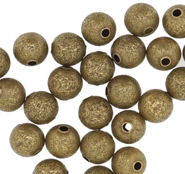 100pcs Stardust Round Beads, Antique Bronze Plated Brass, Tarnish Resistant, Size Selections: 6mm/8mm/10mm
