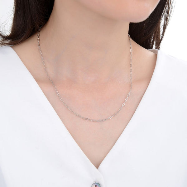 1pc 925 Sterling Silver Diamond Cut Flat Cable Link Chain Necklace, Tarnish Resistant Rhodium Plated, 2.2mm, Length Selections: 18/20/22/24/26 inch