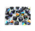 50pcs Preciosa Faceted Bicone Crystal Beads, Jet Black AB, 6mm, Hole ID 1mm, Pre-B640
