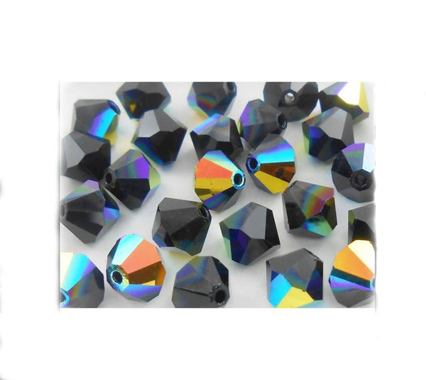 100pcs Preciosa Faceted Bicone Crystal Beads, Jet Black AB, Size Selections: 3mm/4mm/6mm