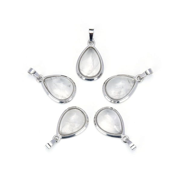 2pcs Natural White Quartz Clear Crystal Teardrop Gemstone Pendants, 22mm Pear Stone Drops, G2P-J6