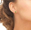 1 Pair 925 Sterling Silver August Green Birthstone Round Cut Stud Earrings, 6mm/0.84 Carat Cubic Zirconia CZ Created Peridot Stone, SSE48-8