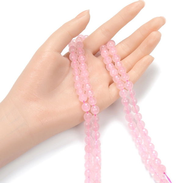 Natural Pink Rose Jade Gemstone Faceted Round Beads, 8mm, Hole ID 1mm, 14 Inch/1 Strand, GH-F23