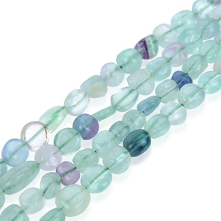Natural Multi-color Fluorite Gemstone Oval Tumbled Pebble Beads, Irregular, 6mm to 8mm, Hole ID 1mm, 15 Inch/1 Strand, GZ11-42