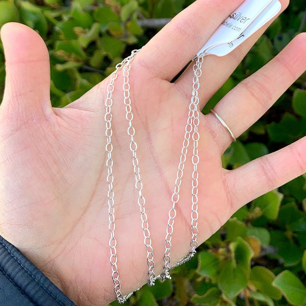 1pc 925 Sterling Silver Rolo Link Cable Chain Necklace, Tarnish Resistant Rhodium Plated, 3mm, Strong, Length Selections: 18/20/22/26 inch