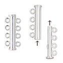 1pc 925 Sterling Silver 4 Strands Multi-Strand Slide Lock Tube Clasp Set, 25.5mm Long, SS188
