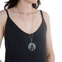1pc Tree of Life Prosperity Necklace, Natural Green Aventurine Gemstone Pendant, 26 inch Surgical Stainless Steel Chain, GGP9-5