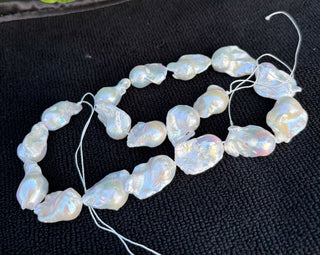 15 Inch Grade A Natural Baroque Pearl Beads, Irregular White Cultured Freshwater Flameball Teardrop Pearls, Large 15mm-26mm Flameball Pearls, Hole ID 1mm, PA1-28