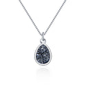 1pc Natural Druzy Crystal Pendant Necklace, Hematite Black Teardrop Small Tiny Gemstone Pendant, 18 inch Stainless Steel Surgical Chain, GGP25-4
