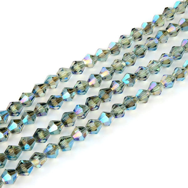 500pcs Creative Club Faceted Bicone Crystal Glass Beads, Green Peridot Shimmer, 4mm (0.16 Inch) Small Tiny, Hole ID 0.9mm, CCB436