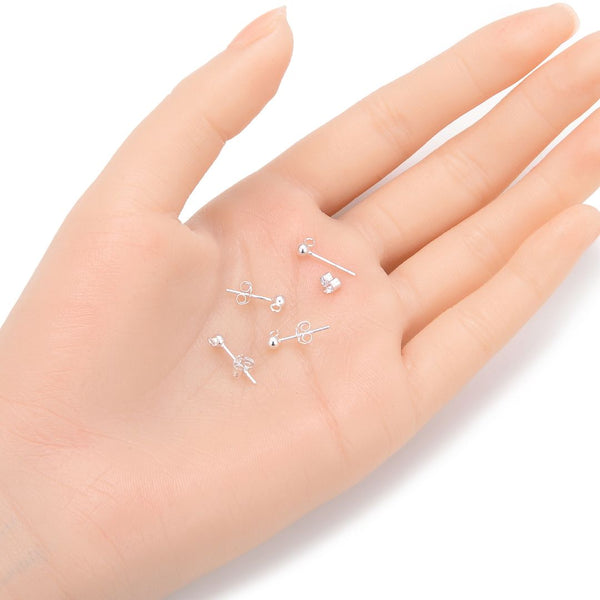 5 Pairs 925 Sterling Silver Ball Earring Posts, Open Ring, 10pcs Earring Backs, Ball Size Selections: 3mm/4mm/5mm
