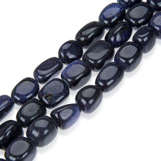 Blue Goldstone Imitation Sandstone Gemstone Tumbled Nugget Beads, Irregular, 10mm-13mm, Hole ID 1mm, 1 Strand/15 Inch, GZ4-6