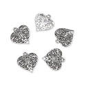 20pcs Butterfly Symbol of Transformation Heart Charms, 22.8mm One Sided Heart Drop Pendants, Antique Silver, MC-D20