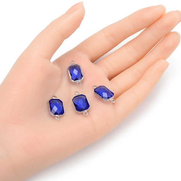 10pcs Grade A September Sapphire Blue Birthstone Rectangle Radiant Cut Links, Sterling Silver Plated Brass, 14mm, CCP12-S9