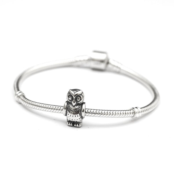 1pc Real Solid Sterling Silver Owl Charm Wisdom Bead, Compatible with Pandora All Other Charm Bracelets, EC396
