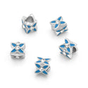 20pcs Sparkle Rhinestone Blue Enamel Flower Large Hole Beads, Hole ID 4.5mm, Antique Silver, Zinc Alloy Metal, MEC-E5