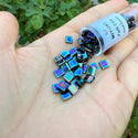 10g Miyuki Full Tila Square Seed Beads 5x5mm, Metallic Iris Variegated Blue TL-455