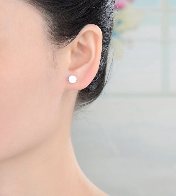 1 Pair Solid 925 Sterling Silver Stud Earrings, Circle Disc Round Dot Ear Studs, Small Tiny, SSE96-1