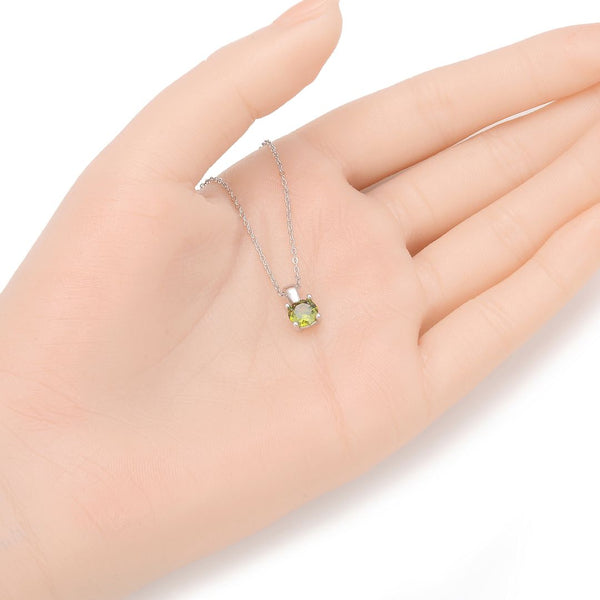925 Sterling Silver August Birthstone Solitaire Necklace, 6mm/0.84 Carat Green Peridot Cubic Zirconia CZ, Length Selections: 16 inch/18 inch