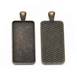 20pcs Large Sturdy Rectangle Bezels, Pendant Base, Antique Bronze, Designed for 38x19mm Cabochon Resin Cameo Photo, MC-H6