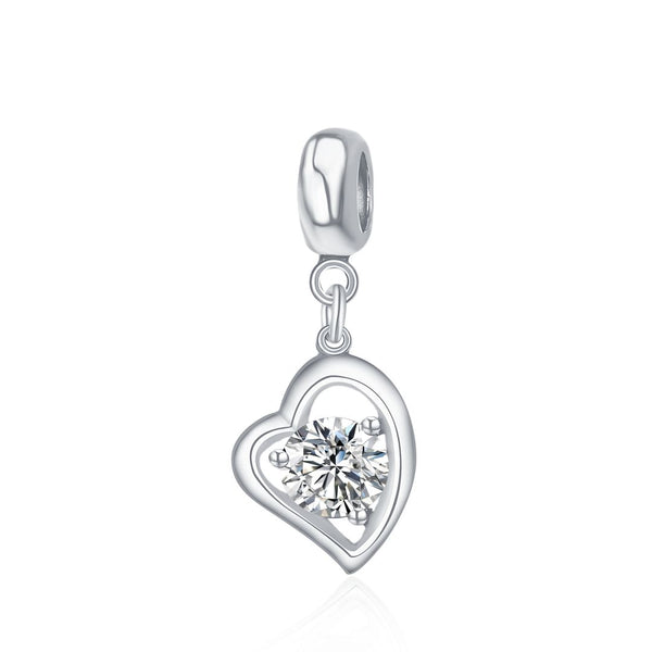 1pc 925 Sterling Silver Love Heart April Birthstone Charm Drop, Diamond Clear Cubic Zirconia CZ, 26mm (1 inch) Long, Hole ID 4.5mm, EC1-E4