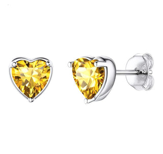 1 Pair 925 Sterling Silver November Love Heart Birthstone Stud Earrings, 6mm/0.84 Carat Cubic Zirconia CZ Yellow Topaz Stone, SSE79-11