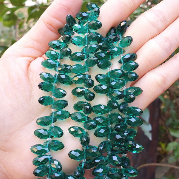 200pcs Creative Club Faceted Teardrop Briolette Crystal Glass Beads, Pendant Drop, Emerald Green, 12x6mm, Hole ID 1mm, CCT2-24