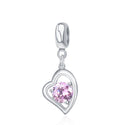 1pc 925 Sterling Silver Love Heart October Birthstone Charm Drop, Pink Tourmaline Cubic Zirconia CZ, 26mm (1 inch) Long, Hole ID 4.5mm, EC1-E10