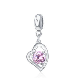 1pc 925 Sterling Silver Love Heart October Birthstone Charm Drop, Pink Tourmaline Cubic Zirconia CZ, 26mm (1 inch) Long, Hole ID 4.5mm, EC1-E10