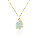1pc Natural Druzy Crystal Pendant Necklace, Clear AB Teardrop Small Tiny Gemstone Pendant, 18 inch Gold Plated Stainless Steel Chain, GGP26-5