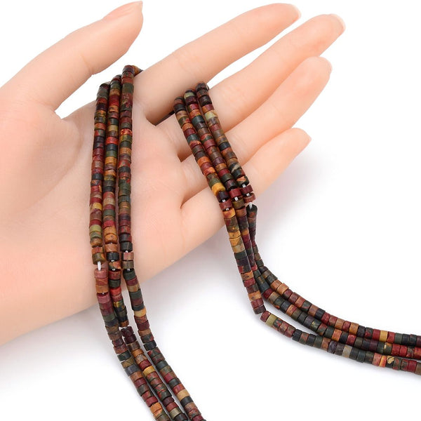 Natural Picasso Jasper Gemstone Heishi Tube Rondelle Beads, 4x2mm/Small, Hole ID 0.9mm, 14.5 Inch/1 Strand, GH-C19