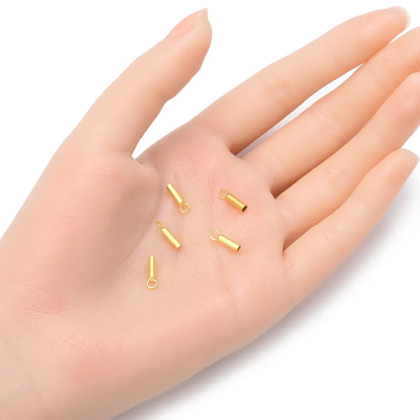 10pcs 925 Sterling Silver Cord End Caps, Real 18K Yellow Gold Plated, Glue In Cord Ends, Hole ID Selections: 1.5mm/2mm/2.5mm/3.5mm