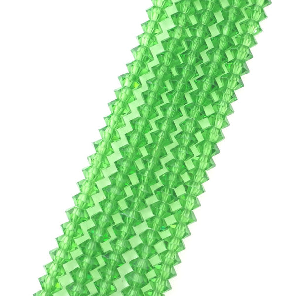 200pcs Creative Club Faceted Flat Bicone Rondelle Crystal Glass Beads #5305, Peridot Green, 6x4mm Small, Hole ID 1mm, CC3R616