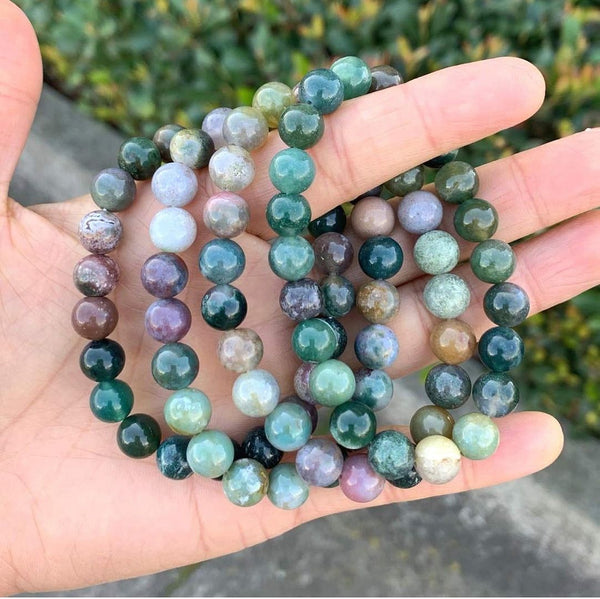 1 Strand Stretch Natural Indian Agate Beaded Gemstone Bracelet, 8mm Bead, Length Selections: 7 inch/7.5 inch/8 inch/8.5 inch